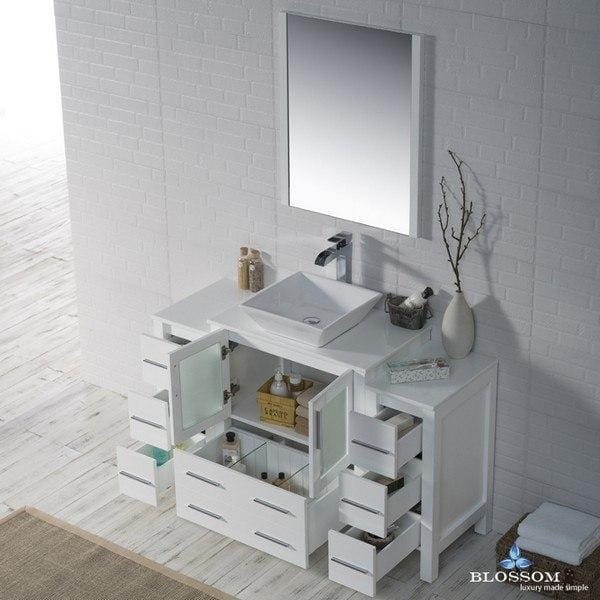 Blossom  Sydney 54 Inch Vanity Set with Vessel Sink and Double Side Cabinets in Glossy White
