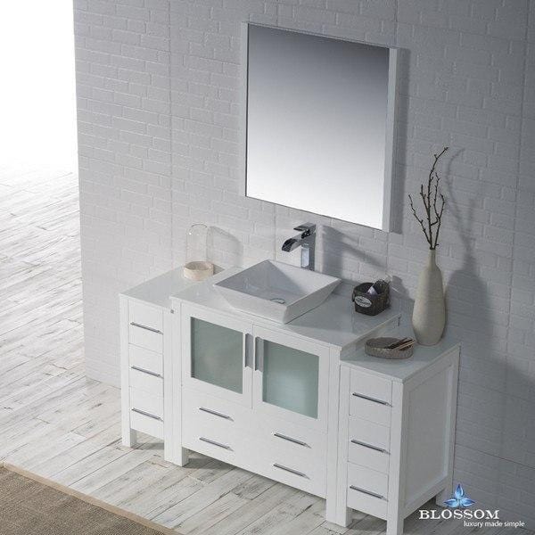 Blossom  Sydney 60 Inch Vanity Set with Vessel Sink and Double Side Cabinets in Glossy White