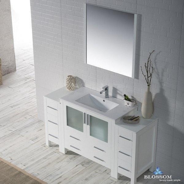 Blossom Sydney 60 Inch Vanity Set with Double Side Cabinets in Glossy White