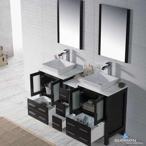 Blossom Sydney 60 Inch Double Vanity Set with Vessel Sinks and Mirrors in Espresso