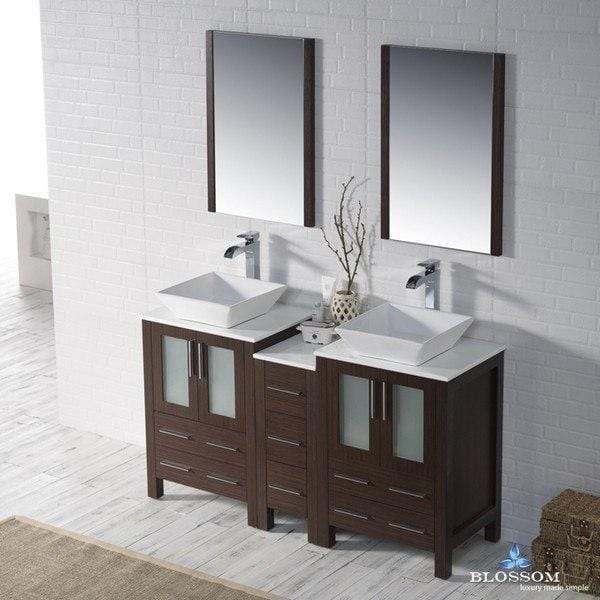 Blossom  Sydney 60 Inch Double Vanity Set with Vessel Sinks and Mirrors in Wenge