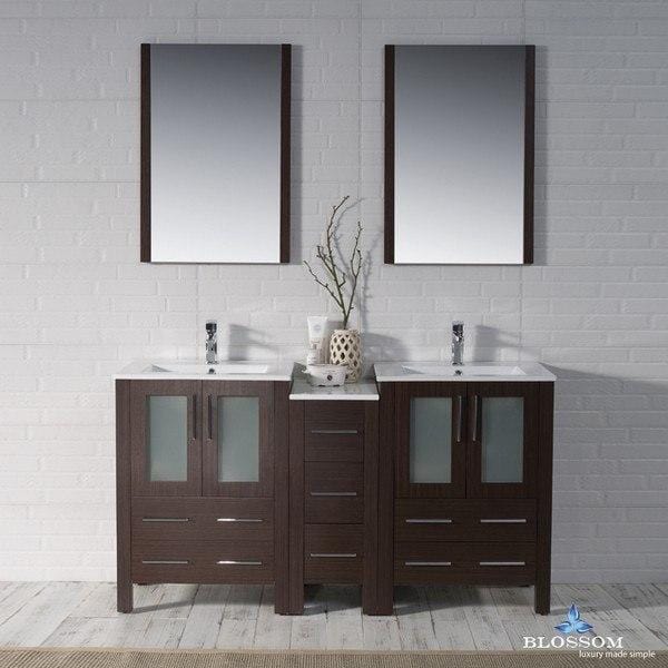 Blossom Sydney 60 Inch Double Vanity Set with Mirrors in Wenge