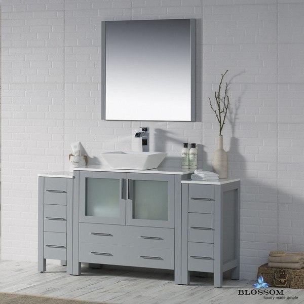 Blossom  Sydney 60 Inch Vanity Set with Vessel Sink and Double Side Cabinets in Metal Grey