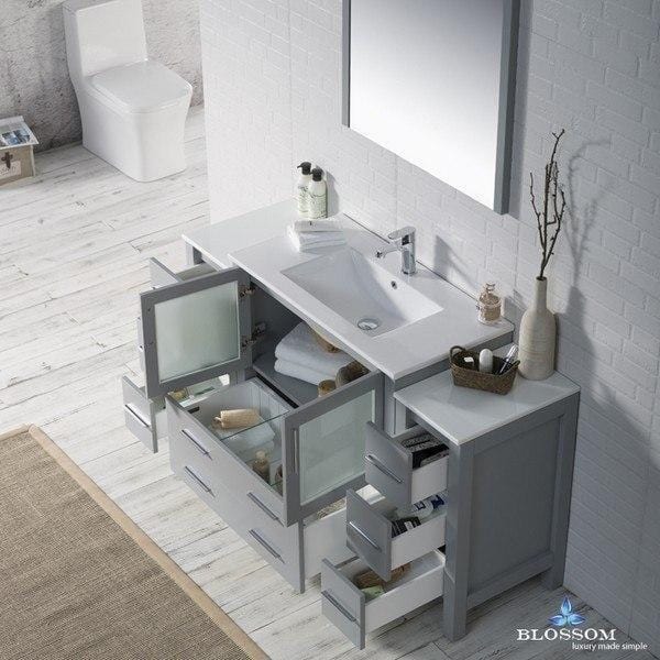 Blossom Sydney 60 Inch Vanity Set with Double Side Cabinets in Metal Grey