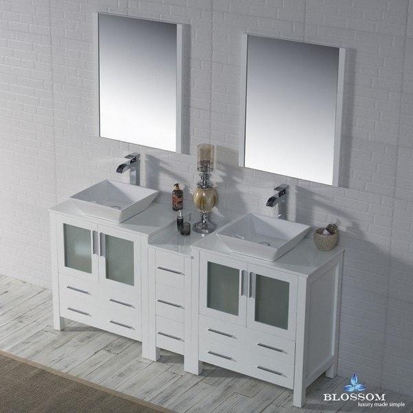 Blossom Sydney 72 Inch Double Vanity Set with Vessel Sinks and Mirrors in Glossy White