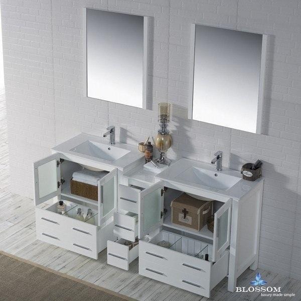 Blossom  Sydney 72 Inch Double Vanity Set with Mirrors in Glossy White