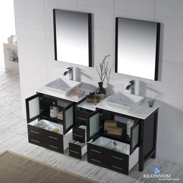 Blossom Sydney 72 Inch Double Vanity Set with Vessel Sinks and Mirrors in Espresso