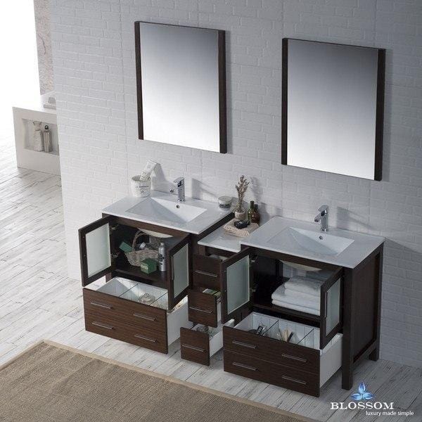 Blossom  Sydney 72 Inch Double Vanity Set with Mirrors in Wenge