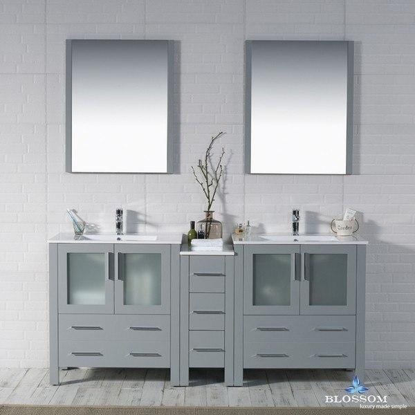 Blossom Sydney 72 Inch Double Vanity Set with Mirrors in Metal Grey