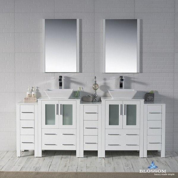 Blossom  Sydney 84 Inch Vanity Set with Vessel Sink and Double Side Cabinets in Glossy White
