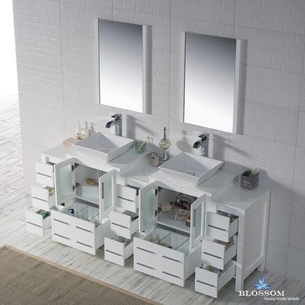 Blossom  Sydney 84 Inch Vanity Set with Vessel Sink and Double Side Cabinets in Glossy White