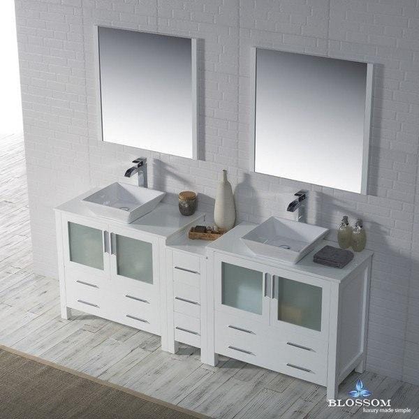 Blossom Sydney 84 Inch Double Vanity Set with Vessel Sinks and Mirrors in Glossy White