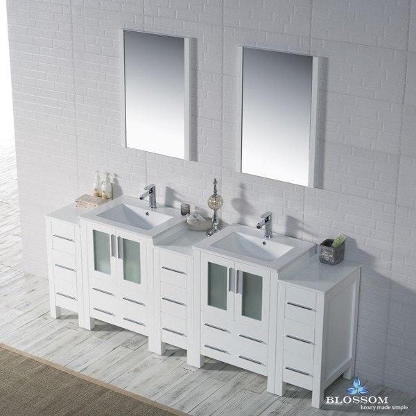 Blossom  Sydney 84 Inch Vanity Set with Double Side Cabinets in Glossy White