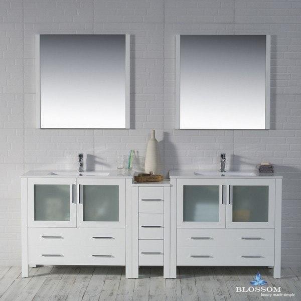 Blossom  Sydney 84 Inch Double Vanity Set with Mirrors in Glossy White