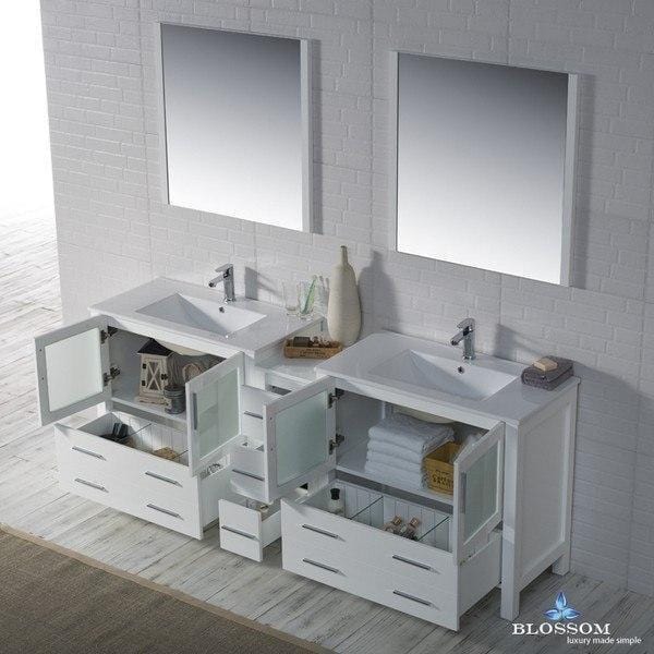 Blossom  Sydney 84 Inch Double Vanity Set with Mirrors in Glossy White