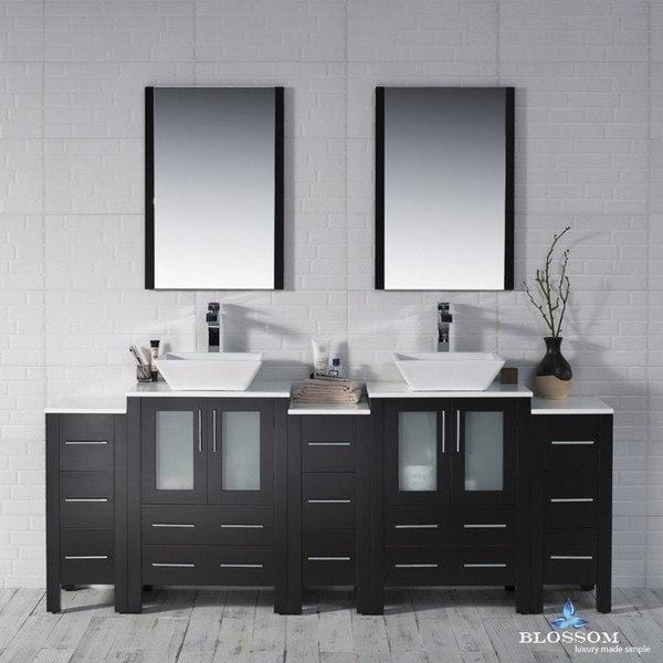 Blossom  Sydney 84 Inch Vanity Set with Vessel Sink and Double Side Cabinets in Espresso