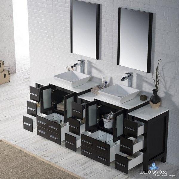Blossom  Sydney 84 Inch Vanity Set with Vessel Sink and Double Side Cabinets in Espresso
