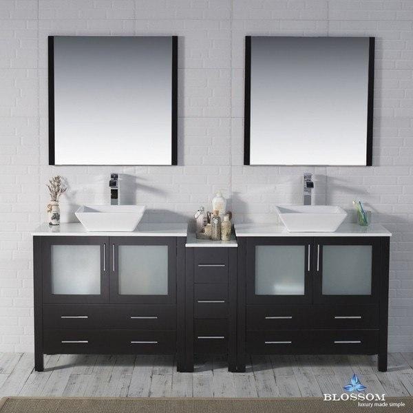 Blossom  Sydney 84 Inch Double Vanity Set with Vessel Sinks and Mirrors in Espresso
