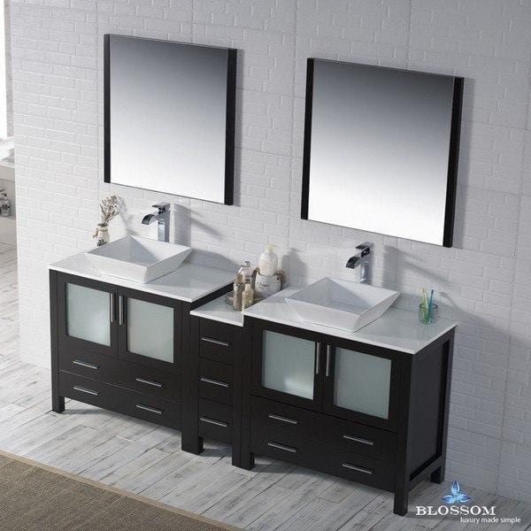 Blossom  Sydney 84 Inch Double Vanity Set with Vessel Sinks and Mirrors in Espresso