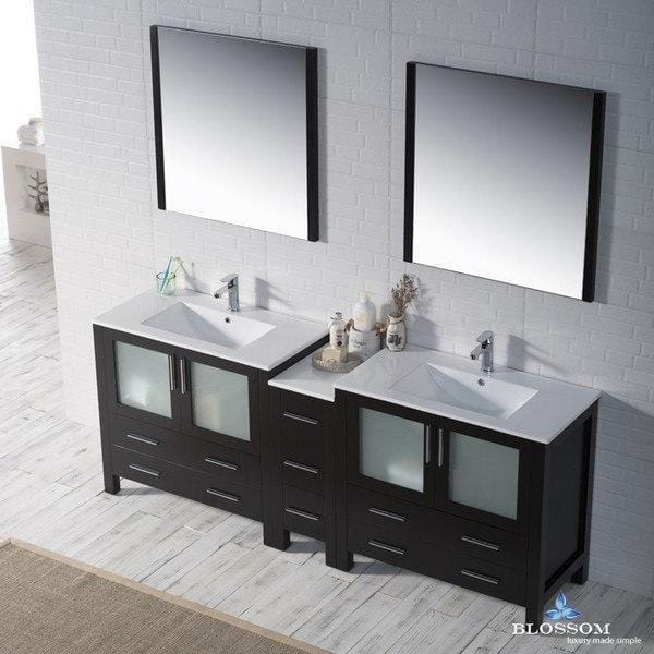 Blossom  Sydney 84 Inch Double Vanity Set with Mirrors in Espresso