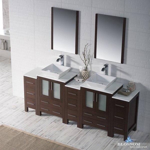 Blossom Sydney 84 Inch Vanity Set with Vessel Sink and Double Side Cabinets in Wenge