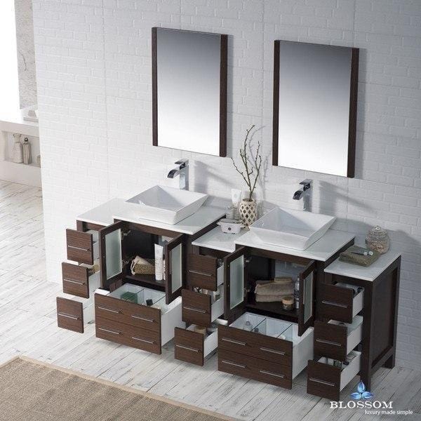 Blossom Sydney 84 Inch Vanity Set with Vessel Sink and Double Side Cabinets in Wenge