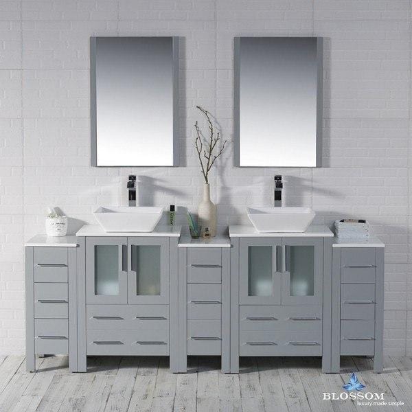Blossom Sydney 84 Inch Vanity Set with Vessel Sink and Double Side Cabinets in Metal Grey