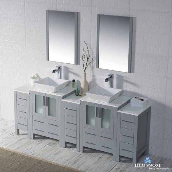 Blossom Sydney 84 Inch Vanity Set with Vessel Sink and Double Side Cabinets in Metal Grey