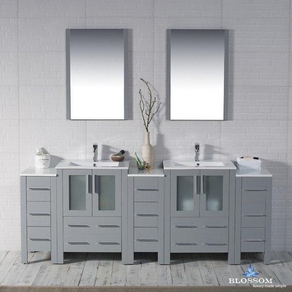 Blossom  Sydney 84 Inch Vanity Set with Double Side Cabinets in Metal Grey