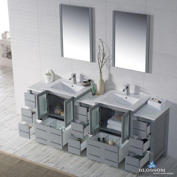 Blossom  Sydney 84 Inch Vanity Set with Double Side Cabinets in Metal Grey