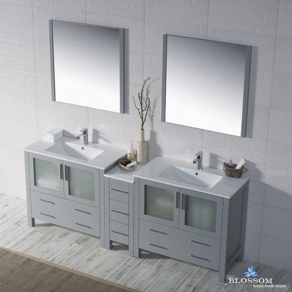 Blossom  Sydney 84 Inch Double Vanity Set with Mirrors in Metal Grey
