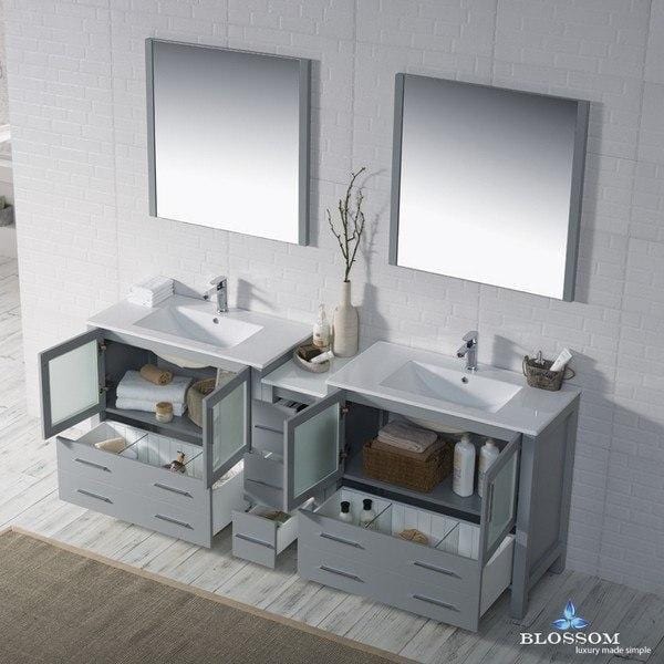 Blossom  Sydney 84 Inch Double Vanity Set with Mirrors in Metal Grey