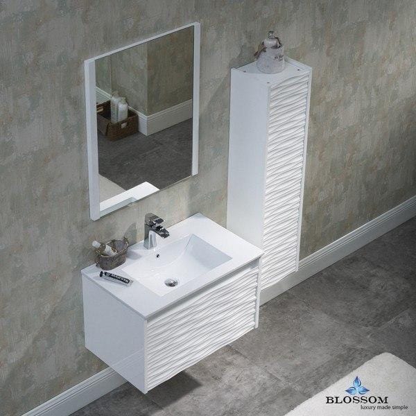 Blossom  Paris 30 Inch Vanity Set with Side Cabinet and Mirror in Glossy White