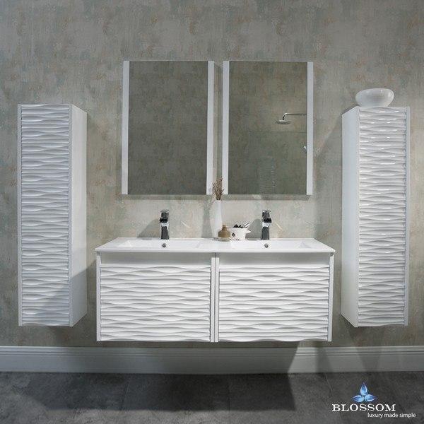 Blossom Paris 48 Inch Double Vanity Set with Side Cabinets and Medicine Cabinets in Glossy White