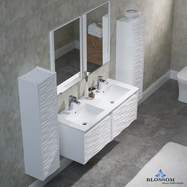 Blossom Paris 48 Inch Double Vanity Set with Side Cabinets and Medicine Cabinets in Glossy White