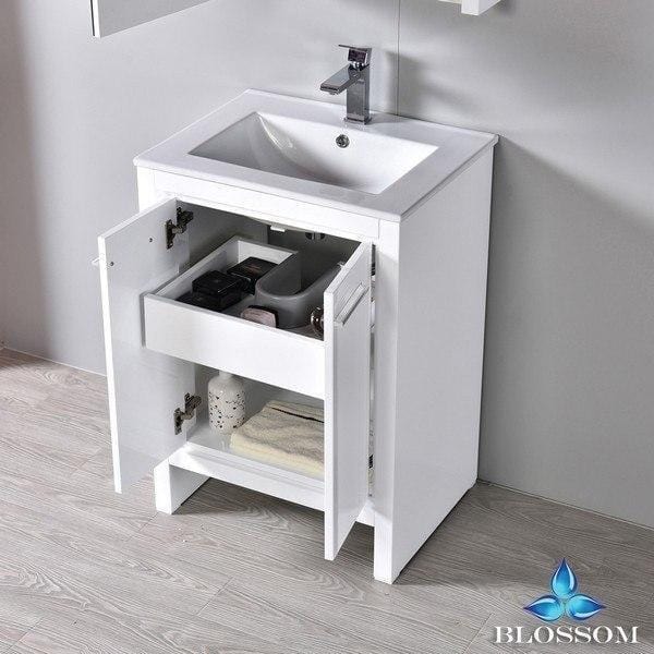 Blossom  Milan 24 Inch Vanity Set with Medicine Cabinet in Glossy White