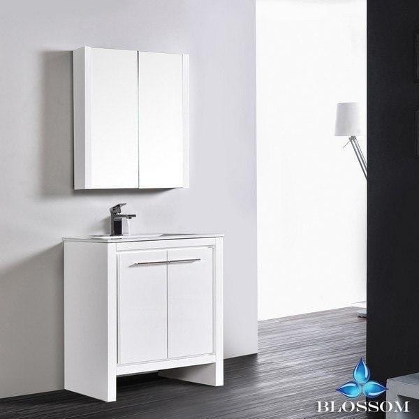 Blossom  Milan 30 Inch Vanity Set with Medicine Cabinet in Glossy White