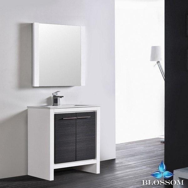 Blossom Milan 30 Inch Vanity Set with Mirror in Glossy White