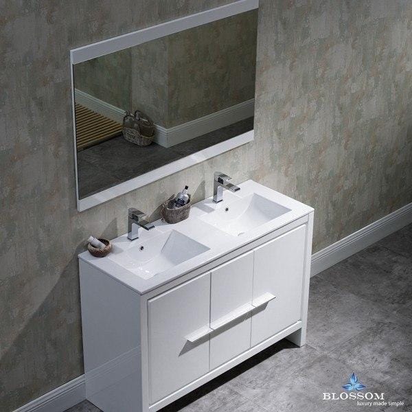 Blossom  Milan 48 Inch Double Vanity Set with Mirror in Glossy White