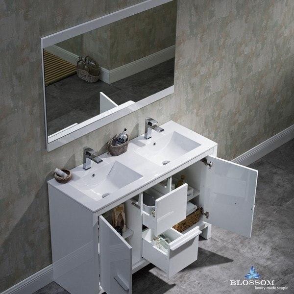 Blossom  Milan 48 Inch Double Vanity Set with Mirror in Glossy White