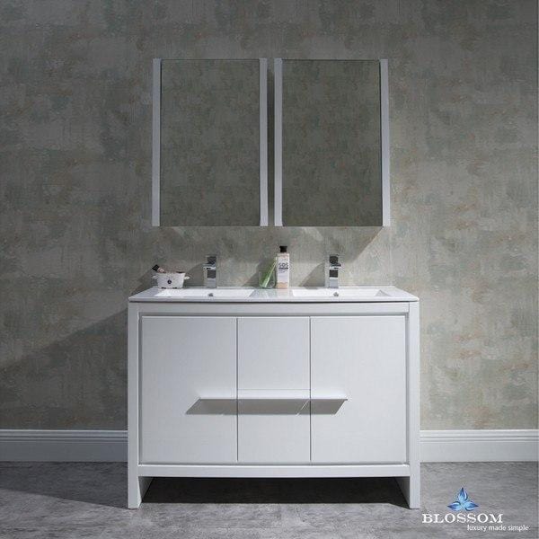 Blossom  Milan 48 Inch Double Vanity Set with Medicine Cabinets in Glossy White