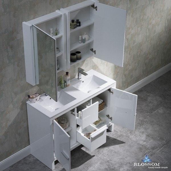 Blossom  Milan 48 Inch Double Vanity Set with Medicine Cabinets in Glossy White