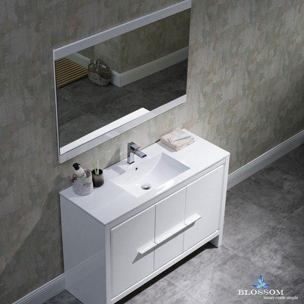 Blossom  Milan 48 Inch Vanity Set with Mirror in Glossy White