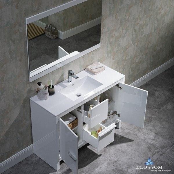 Blossom  Milan 48 Inch Vanity Set with Mirror in Glossy White