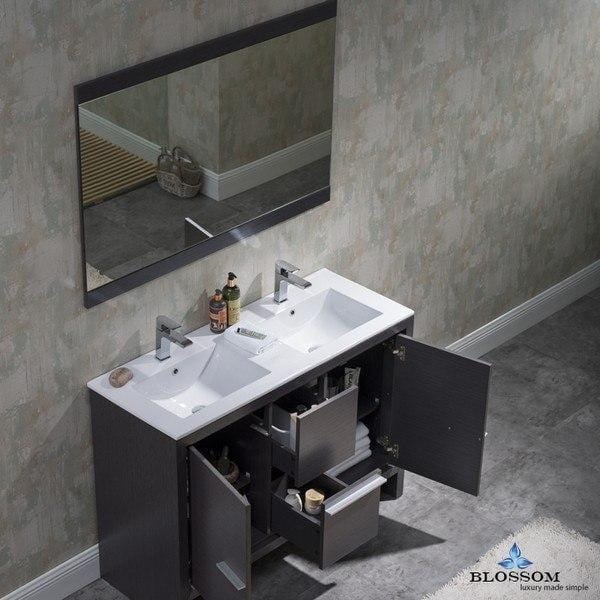 Blossom Milan 48 Inch Double Vanity Set with Mirror in Silver Grey