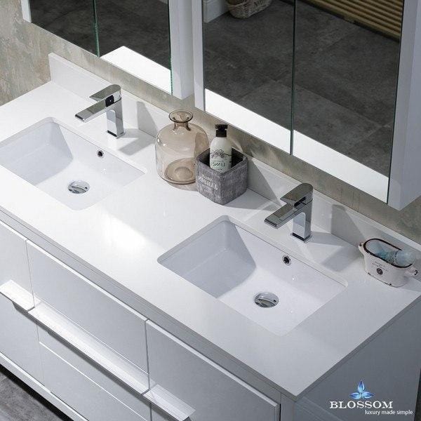 Blossom Milan 60 Inch Double Vanity Set with Medicine Cabinets in Glossy White