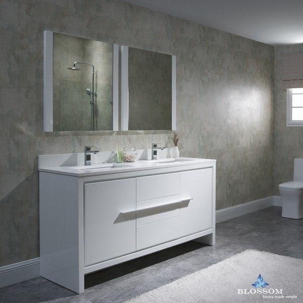 Blossom  Milan 60 Inch Double Vanity Set with Mirrors in Glossy White