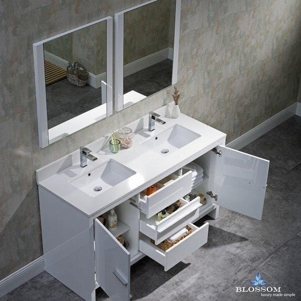Blossom  Milan 60 Inch Double Vanity in Glossy White