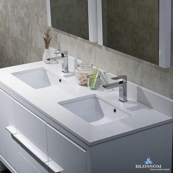 Blossom  Milan 60 Inch Double Vanity Set with Mirrors in Glossy White