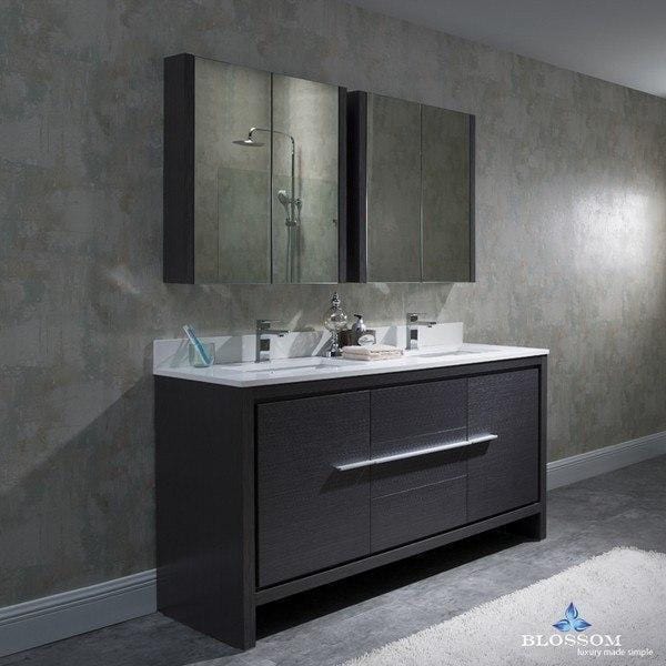 Blossom  Milan 60 Inch Double Vanity Set with Medicine Cabinets in Silver Grey